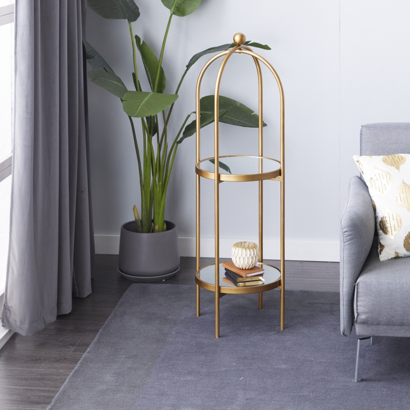 Metal Shelving Unit with Mirrored Shelves