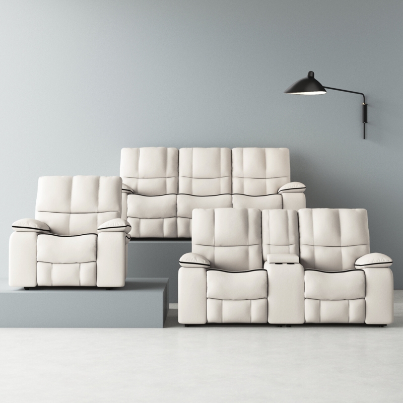 Faux-Leather 3 Piece Recliner Living Room Set