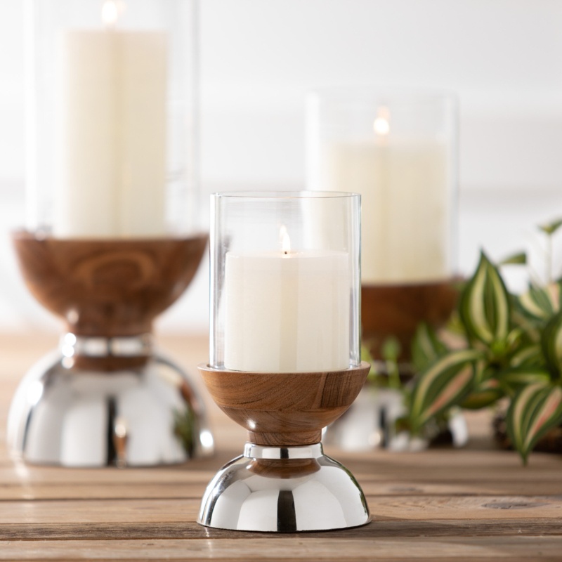 Mcneely Silver-Based Wood Pillar Candle Holder