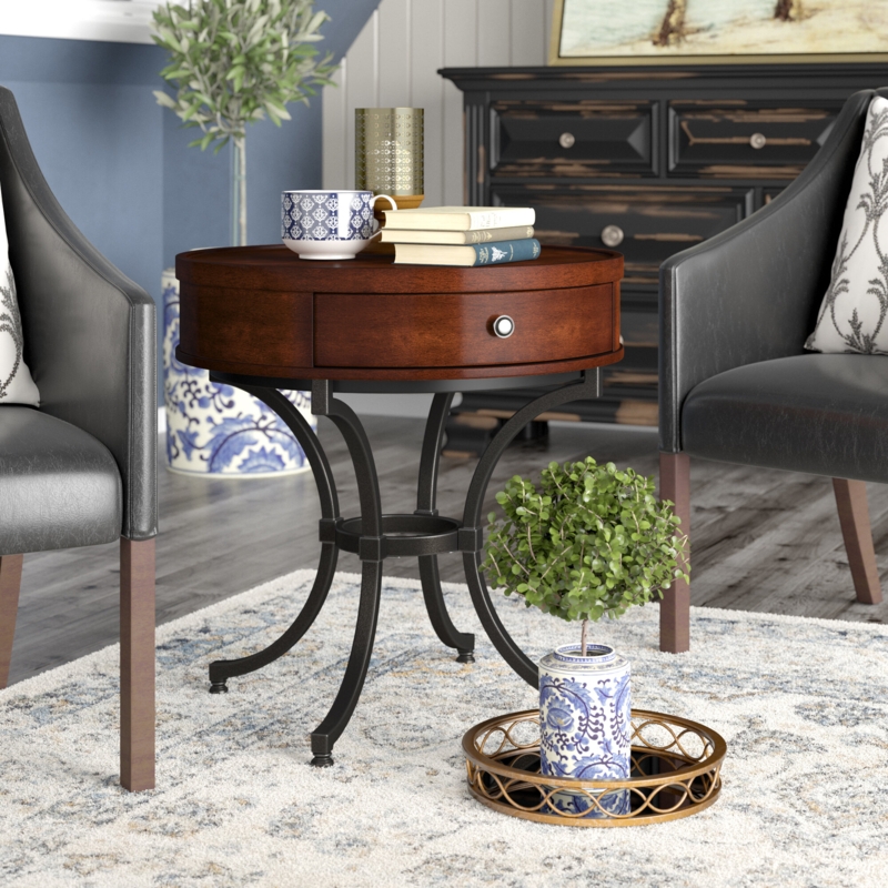 Amber Finish Drum-Shaped End Table