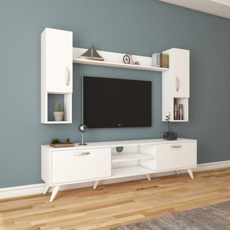Sleek TV Stand with Drawers and Open Shelf