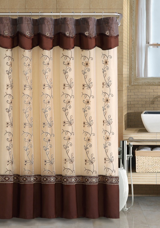 Menoher Floral Embroidered Semi-Sheer Single Shower Curtain