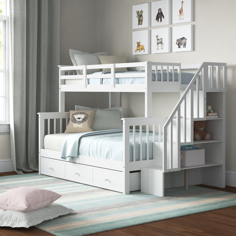 Mercedes Twin Over Full 3 Drawer Solid Wood Standard Bunk Bed with Shelves by Three Posts™ Baby & Kids