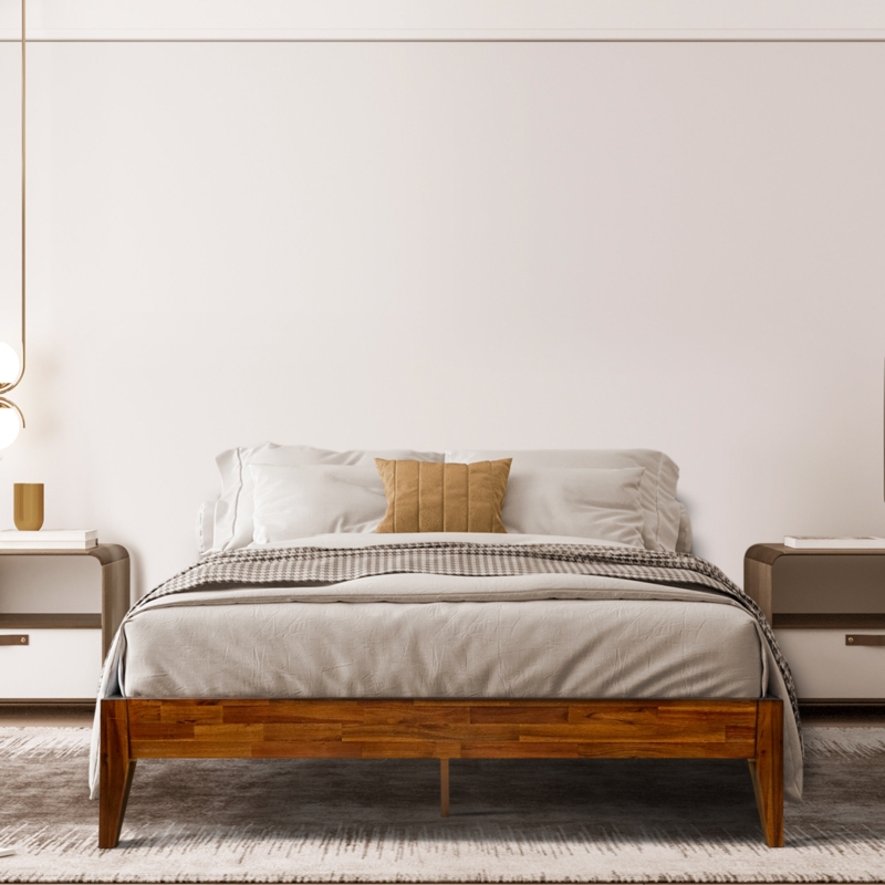 Wooden Platform Bed with Rubberwood Slats