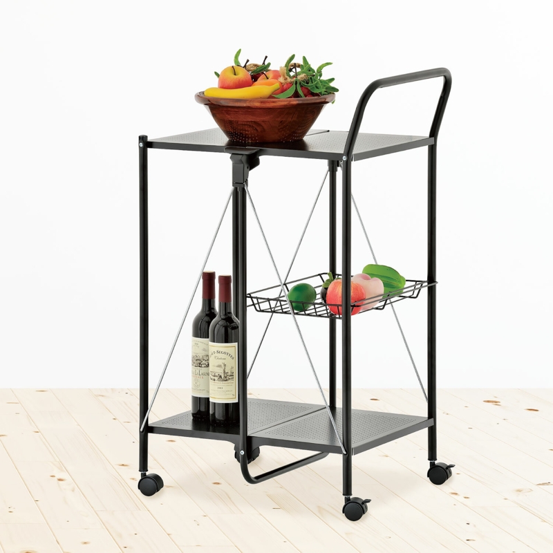 2 Tier Folding Mobile Kitchen Trolley Cart