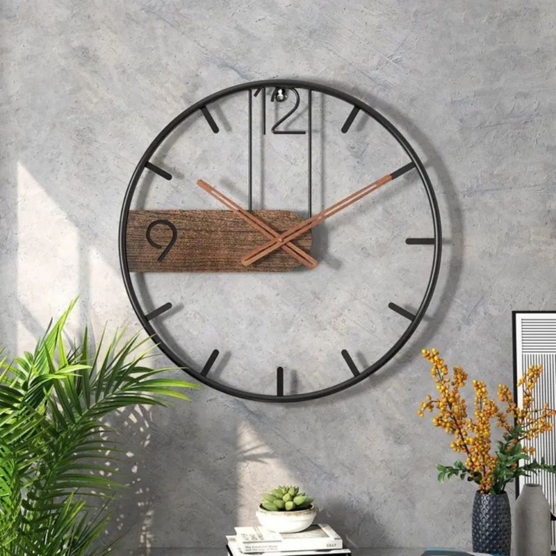 Metal & Wooden Wall Clock for Decoration