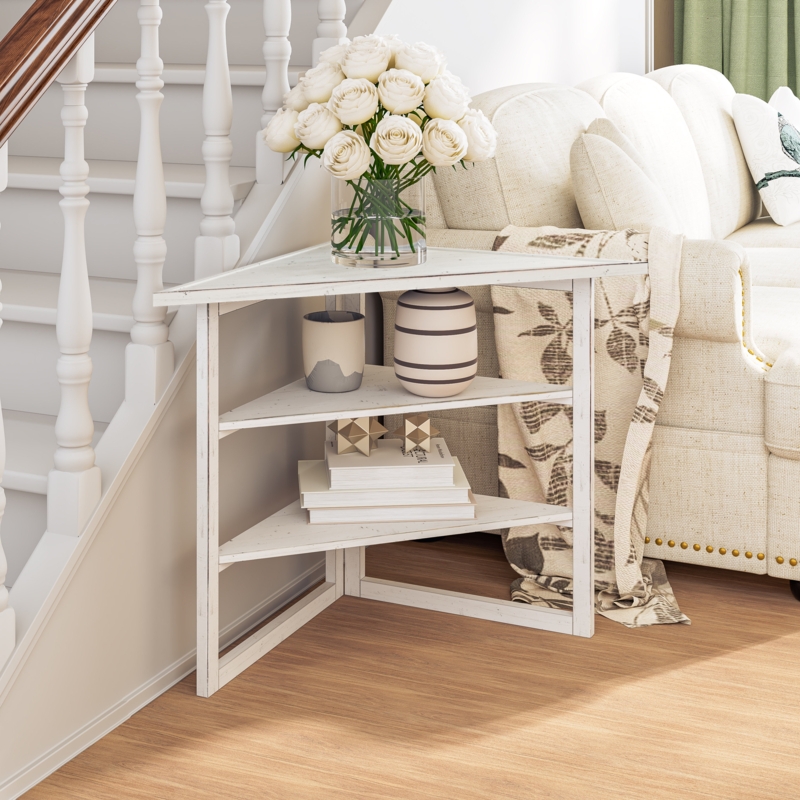 Triangle Table with Lower Shelves