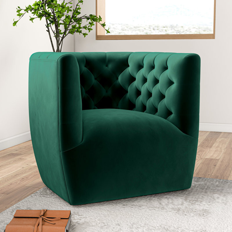 Mid Century Modern Style Velvet Tufted Swivel Chair