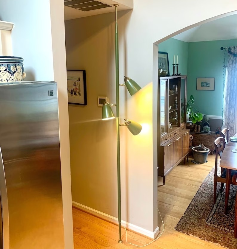 Mid Century Tension Pole Lamp in Olive Green