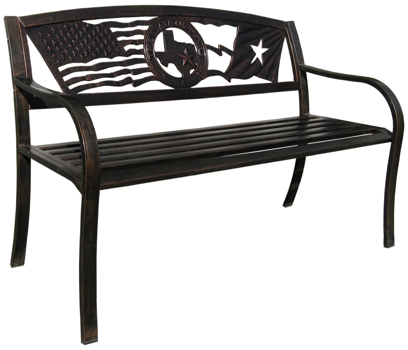 Cast Iron Texas Flags Garden Bench