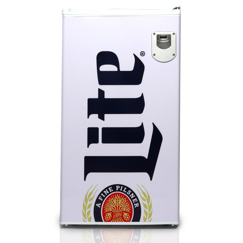 Miller Lite 3.2 cu ft Compact Fridge with Bottle Opener, 90L Freestanding Mini Fridge White