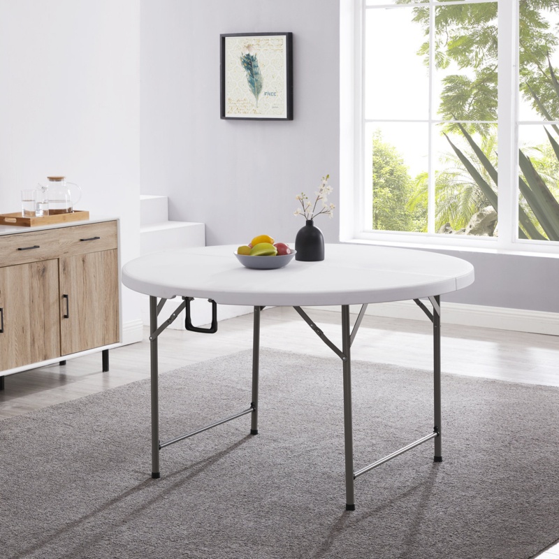 Mishalay Round Bi-Fold Resin Table with Carrying Handle 4 ft Card Table Folding Legs 4 ft