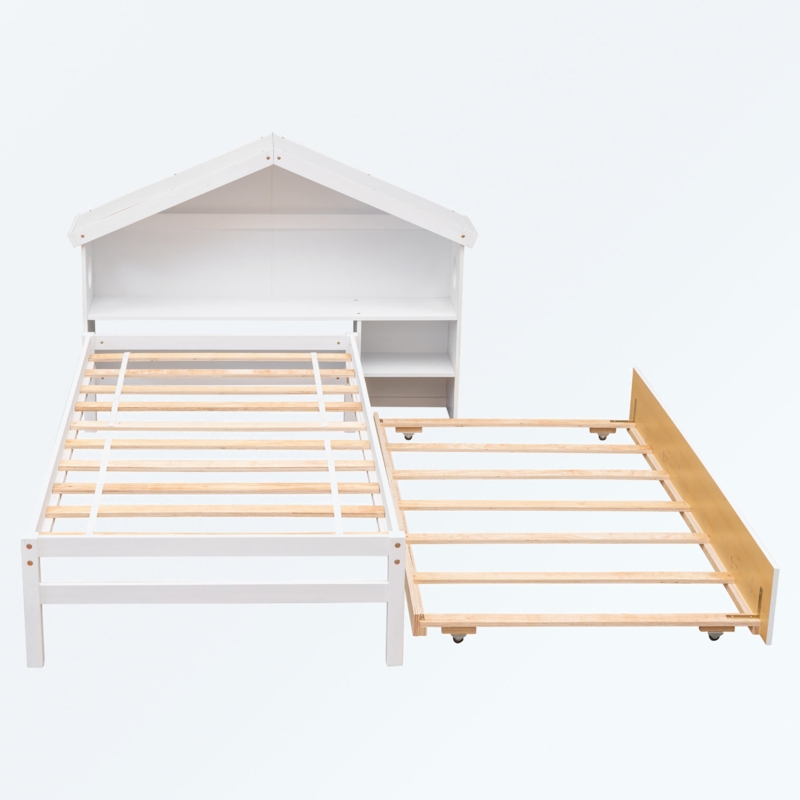 Twin Bed with Roofed Bookcase Headboard