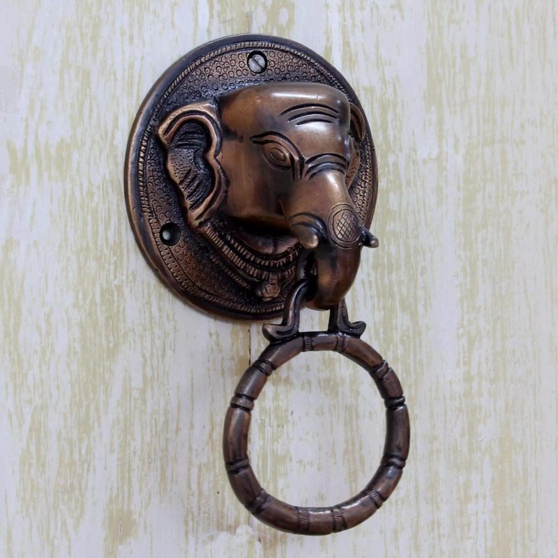 Elephant Arrival Brass Door Knocker