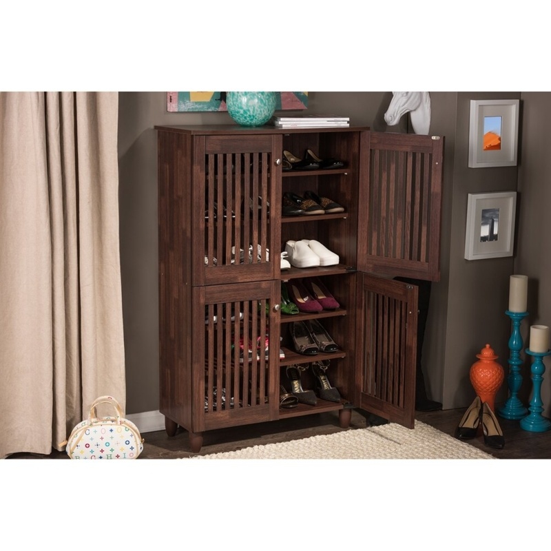 Modern And Contemporary 4-Door Oak Brown Wooden Entryway Shoes Storage Tall Cabinet