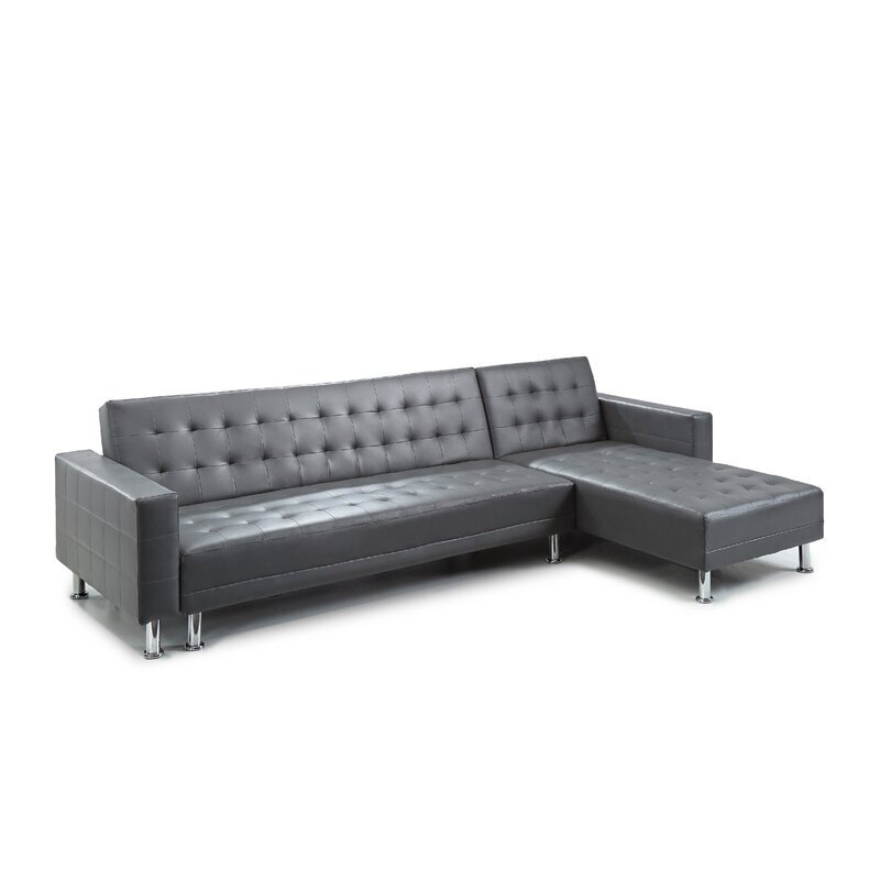 Modern Gray Leather Sleeper Sectional