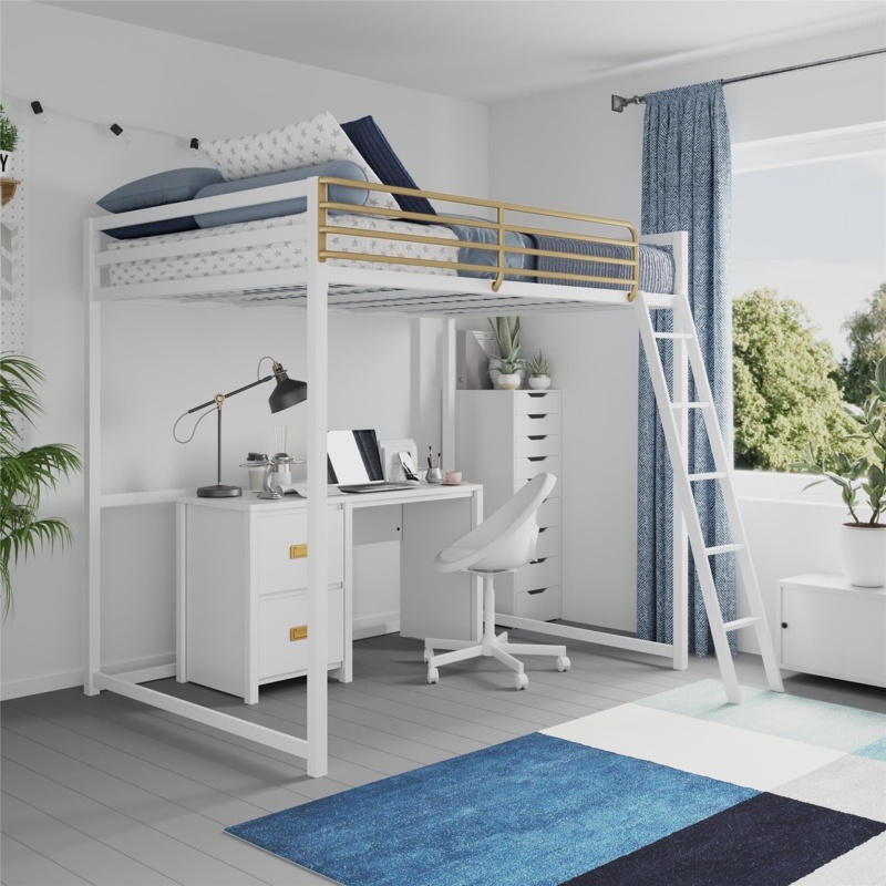White Loft Bed with Gold Rail