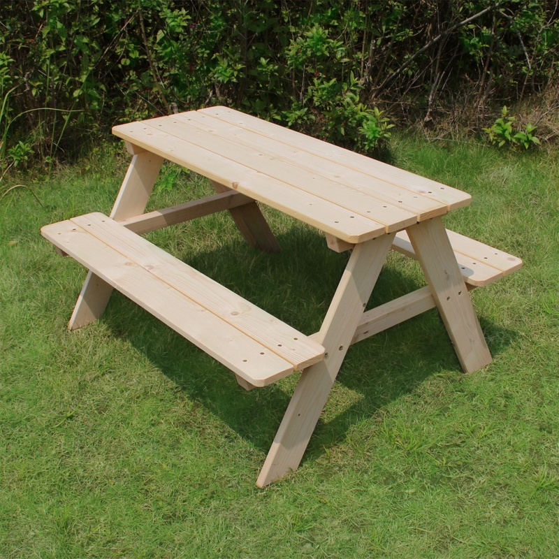 Monestime Kids 3 Piece Solid Wood Rectangular Outdoor Table and Chair Set and Bench