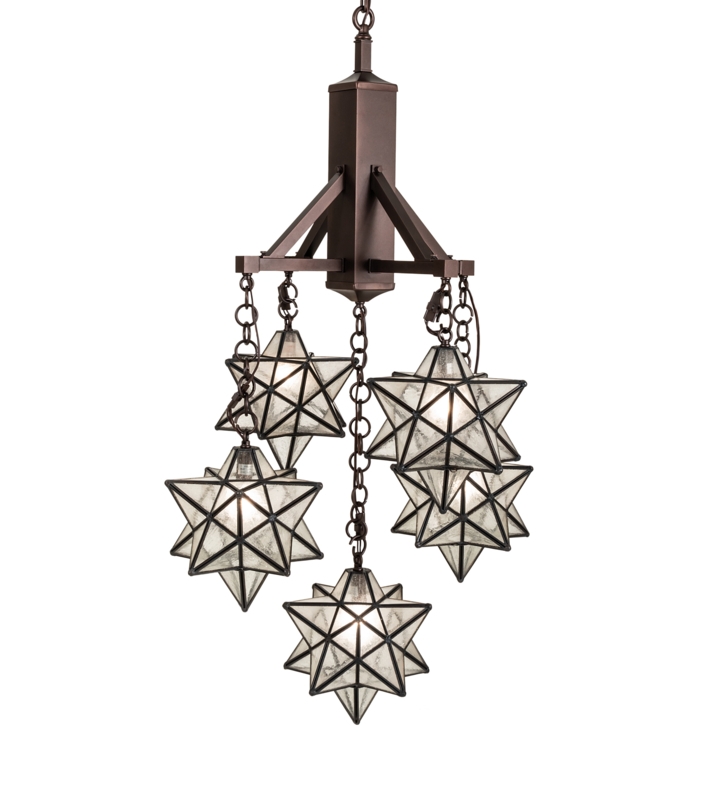 Moravian Star Chandelier with Seeded Glass Shades