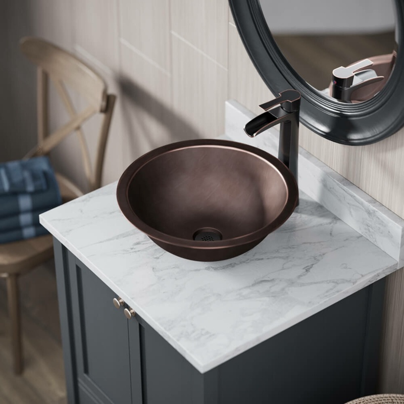 MR Direct 16.5'' Aging Patina Copper Circular Drop-In Bathroom Sink with Faucet