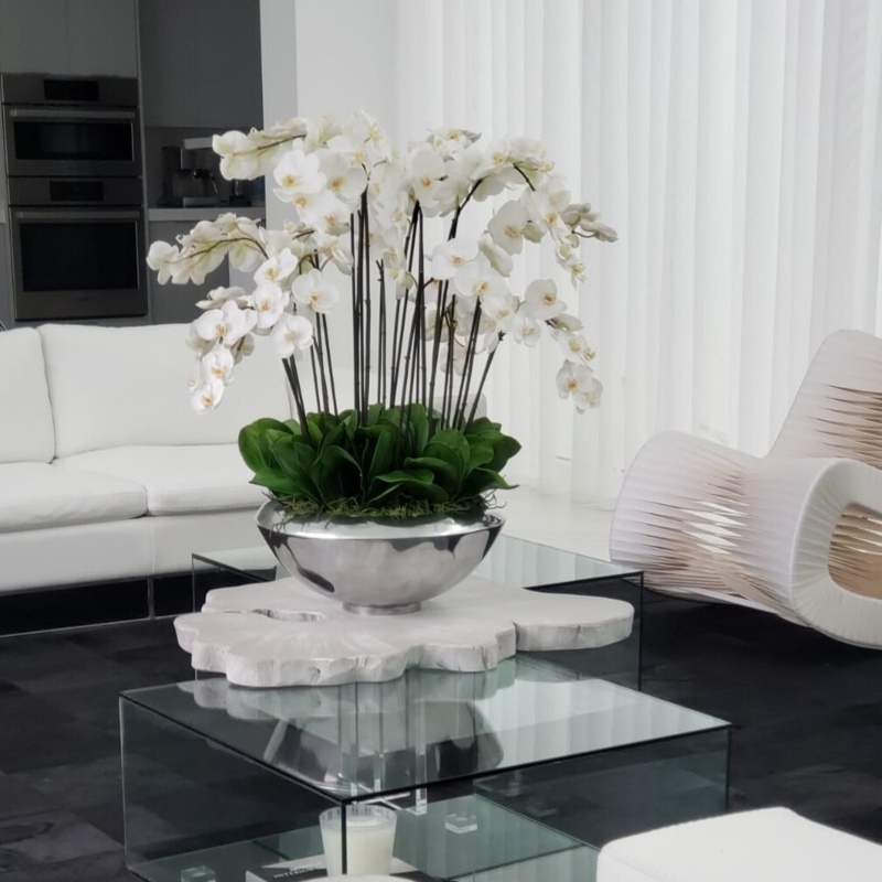 Multiple Stems of Phalaenopsis Orchid Centerpiece in Planter