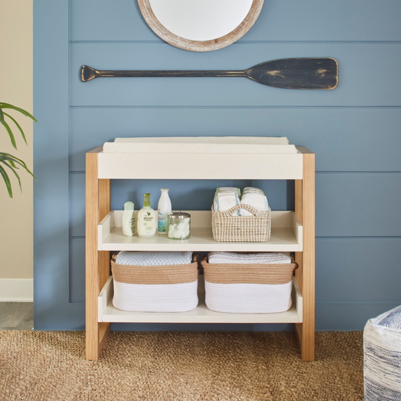Modern Coastal Changing Table with Shelves