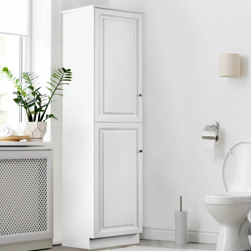 White Linen Tower Cabinet with Adjustable Shelves