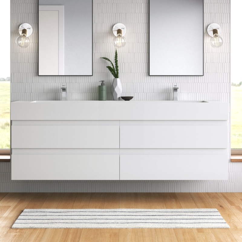 Newbold 72'' Wall Mounted Double Bathroom Vanity with Plastic Vanity Top