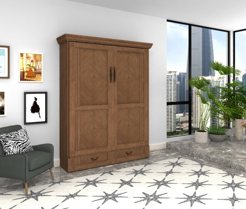 Elegant Murphy Desk Bed with Inlaid Veneer