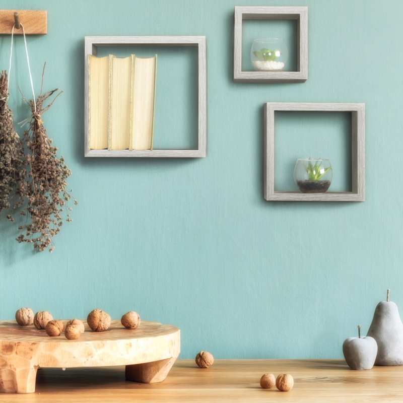 Industrial Black Metal and Rustic Wood Wall Shelf Set