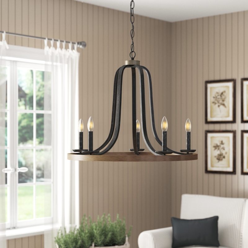 5-Light Wagon Wheel Chandelier with Faux Candlesticks