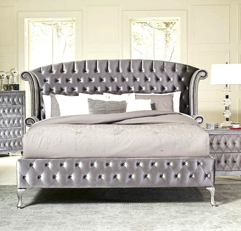 Elegant Upholstered Bed with Sparkling Buttons