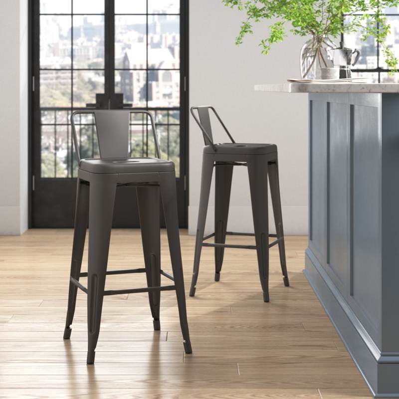 Industrial Low-Back Metal Stools (Set of 2)