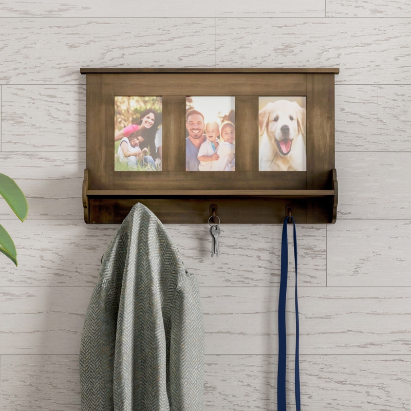 Wall Shelf Picture Frame with Hooks