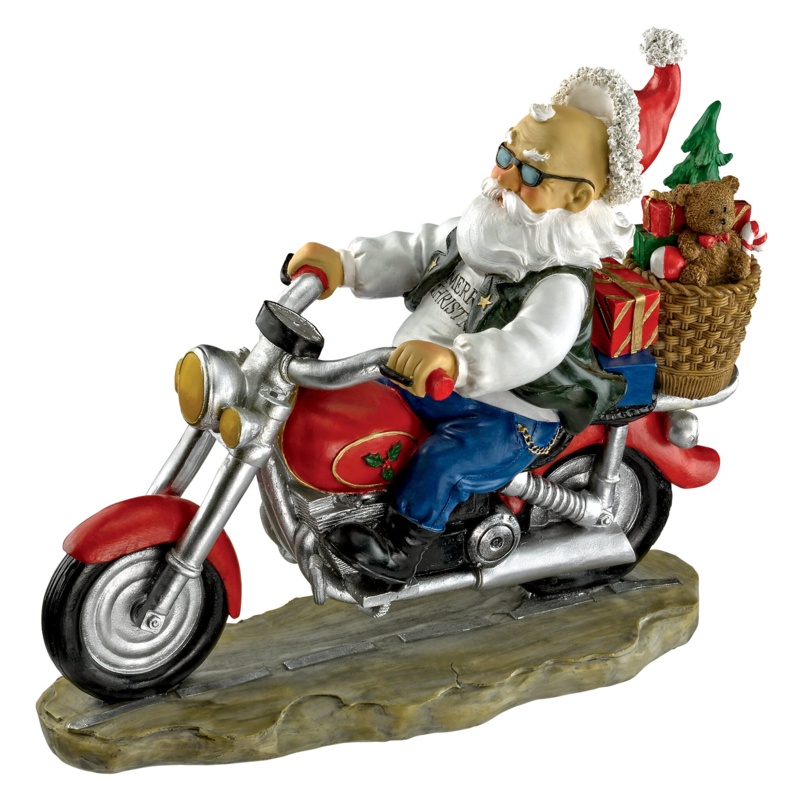 Old School Father Christmas Santa Biker Figurine