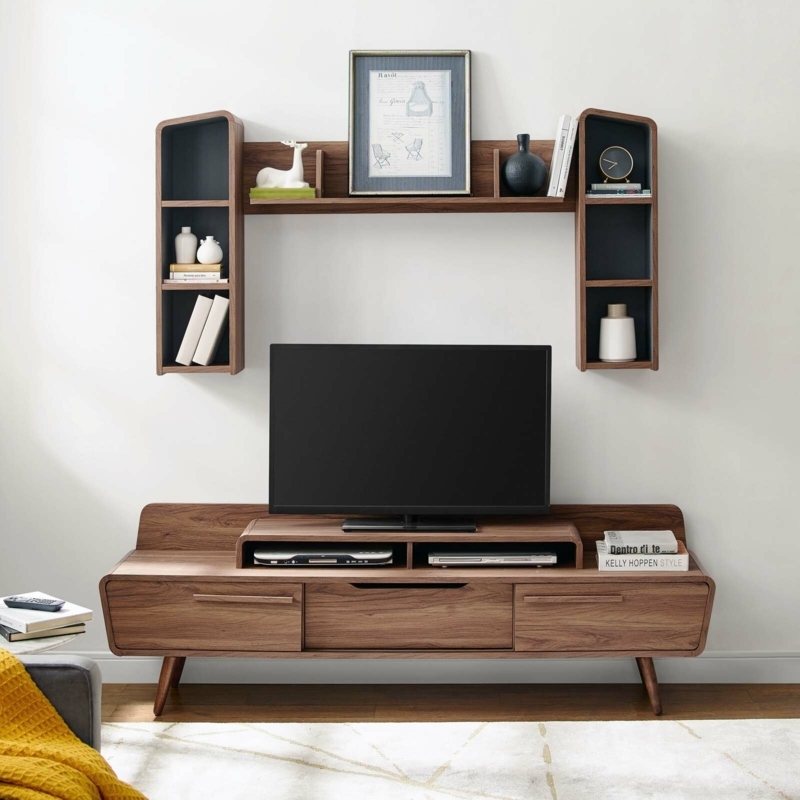 Mid-Century Modern Entertainment Center with Wall Shelf