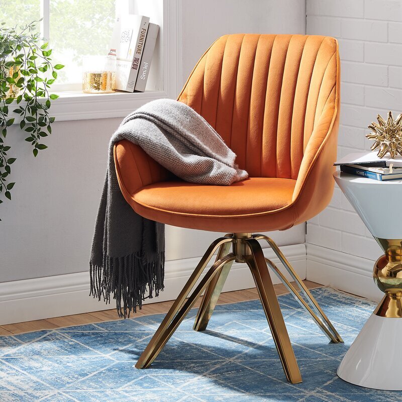 Orange Velvet Vanity Stool With Back