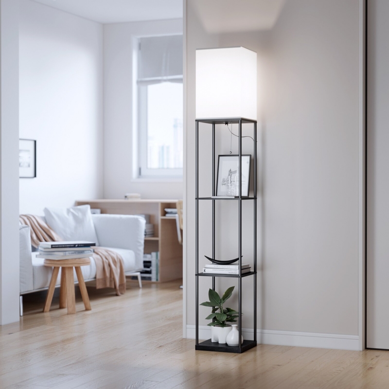 LED Shelf Floor Lamp with Iron Post