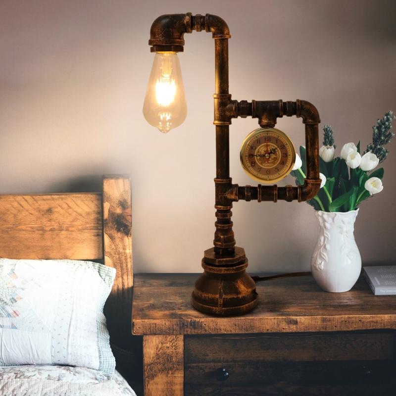 Ironwork Table Lamp with Clock