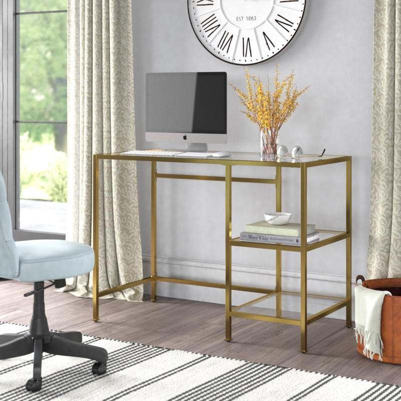 Modern Glass Top Desk with Shelves