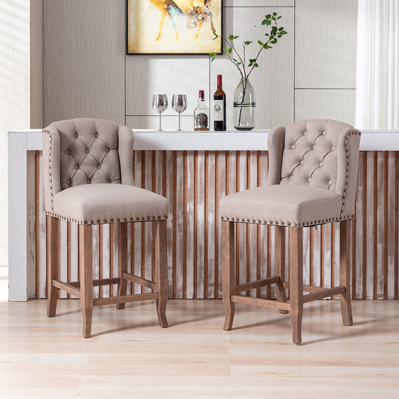 Tufted Linen Upholstered Stool Set