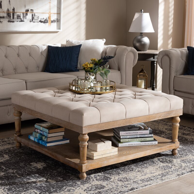 Ottoman With Shelf and Thick Top Cushion