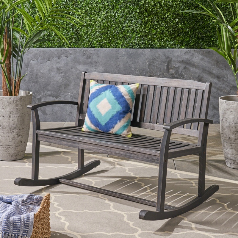 Outdoor Campton Rocking Solid Wood Bench