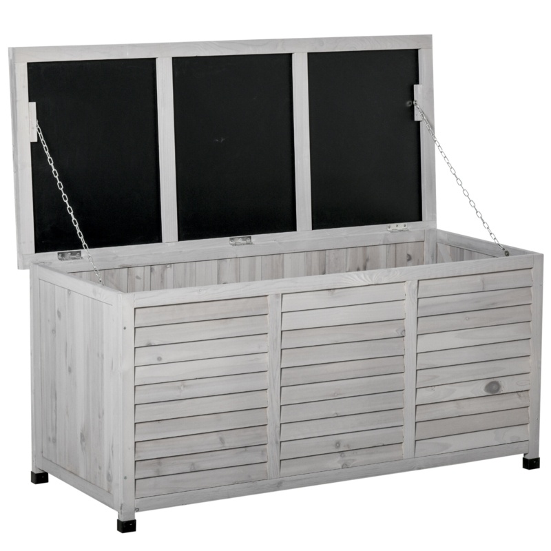 Outsunny 75 Gallon Water Resistant Fir Solid Wood Deck Box in Gray