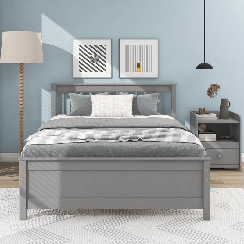 Twin Bed with Slatted Headboard & Storage