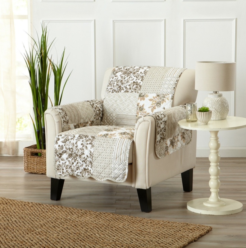 Patchwork Scalloped Printed Box Cushion Armchair Slipcover