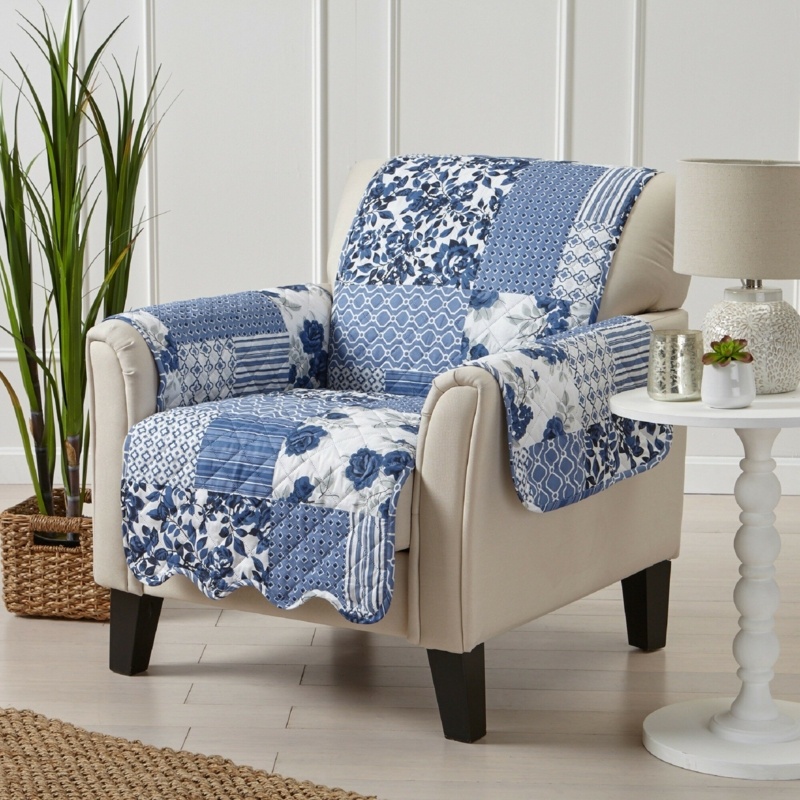 Patchwork Scalloped Printed Box Cushion Armchair Slipcover