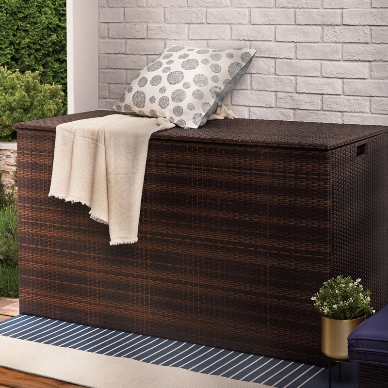 Peaktop 154 Gallons Gallon Wicker Deck Box in Dark Brown