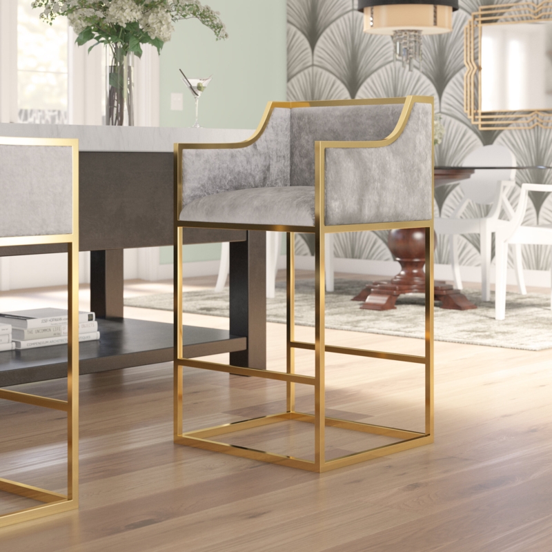 Modern Bar Chair with Velvet Upholstery
