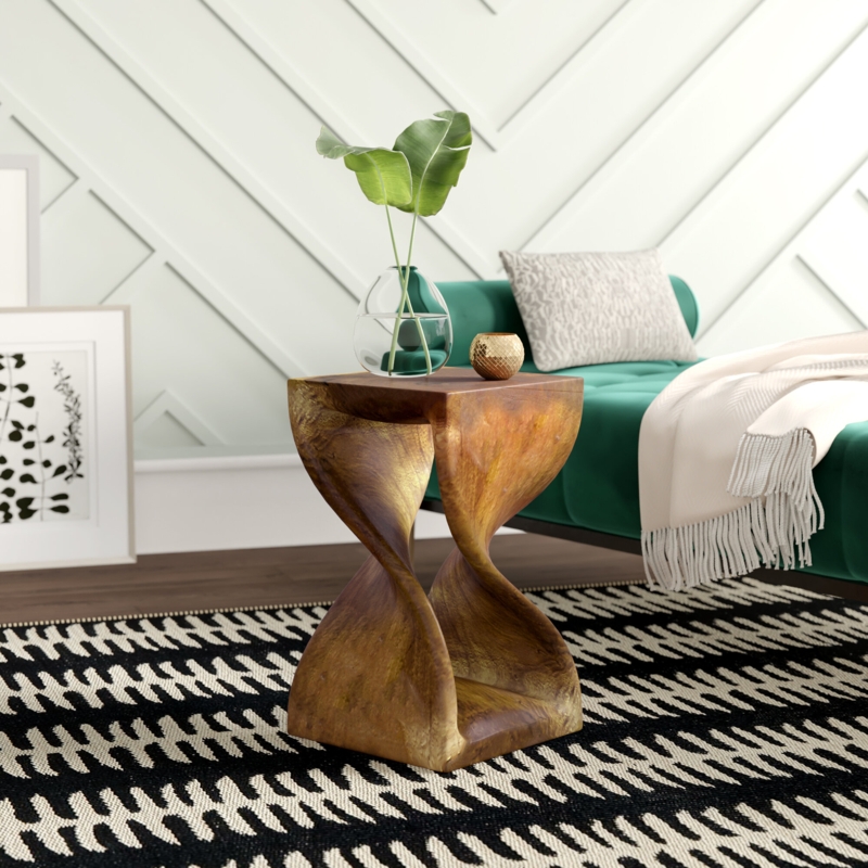 Unique Hand-Carved Acacia Wood End Table